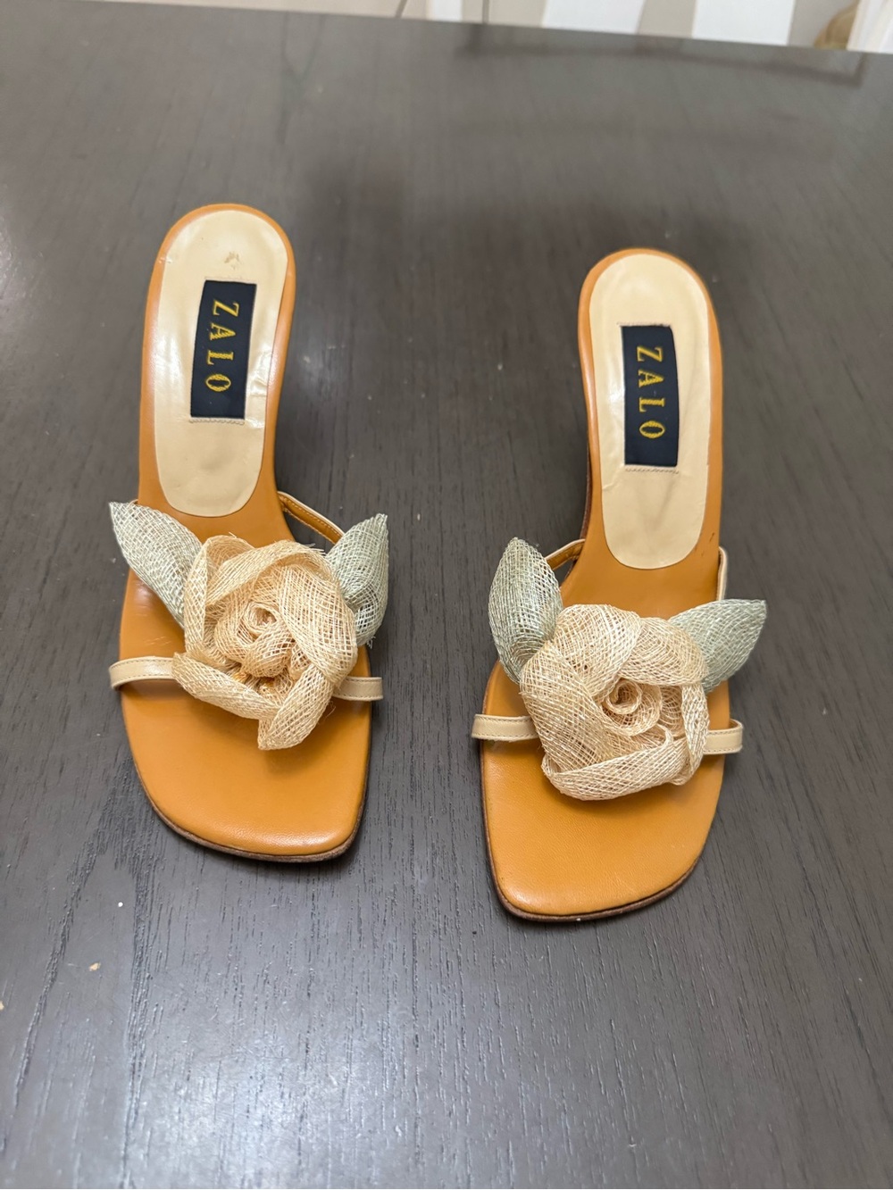 Zalo Tan Slide Mules with Woven Floral Accent size 9W